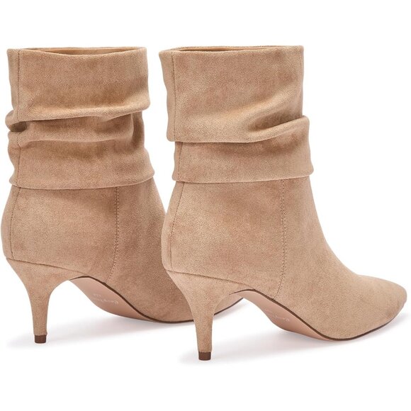 Women Slouch Ankle Boots with Fashion Mid Stiletto Heels Pointed Toe Bootie Tan - Picture 6 of 8